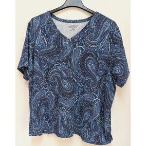 Catherines Suprema Collection Paisley Top Petite Sz 3X V Neck Short Sleeve Tee